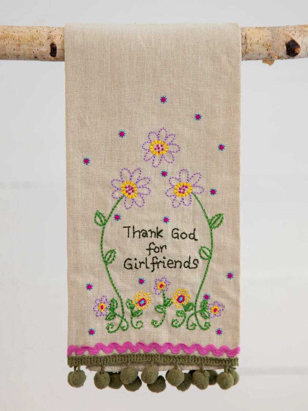 Natural Life Linen Embroidered Hand Towel Thank God for Girlfriends NWT